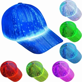 Geyoga LED Rave Hat Light up Baseball Hats 7 Colors Glowing in The Dark Party Fiber Optic Cap USB Charging for Men Women
