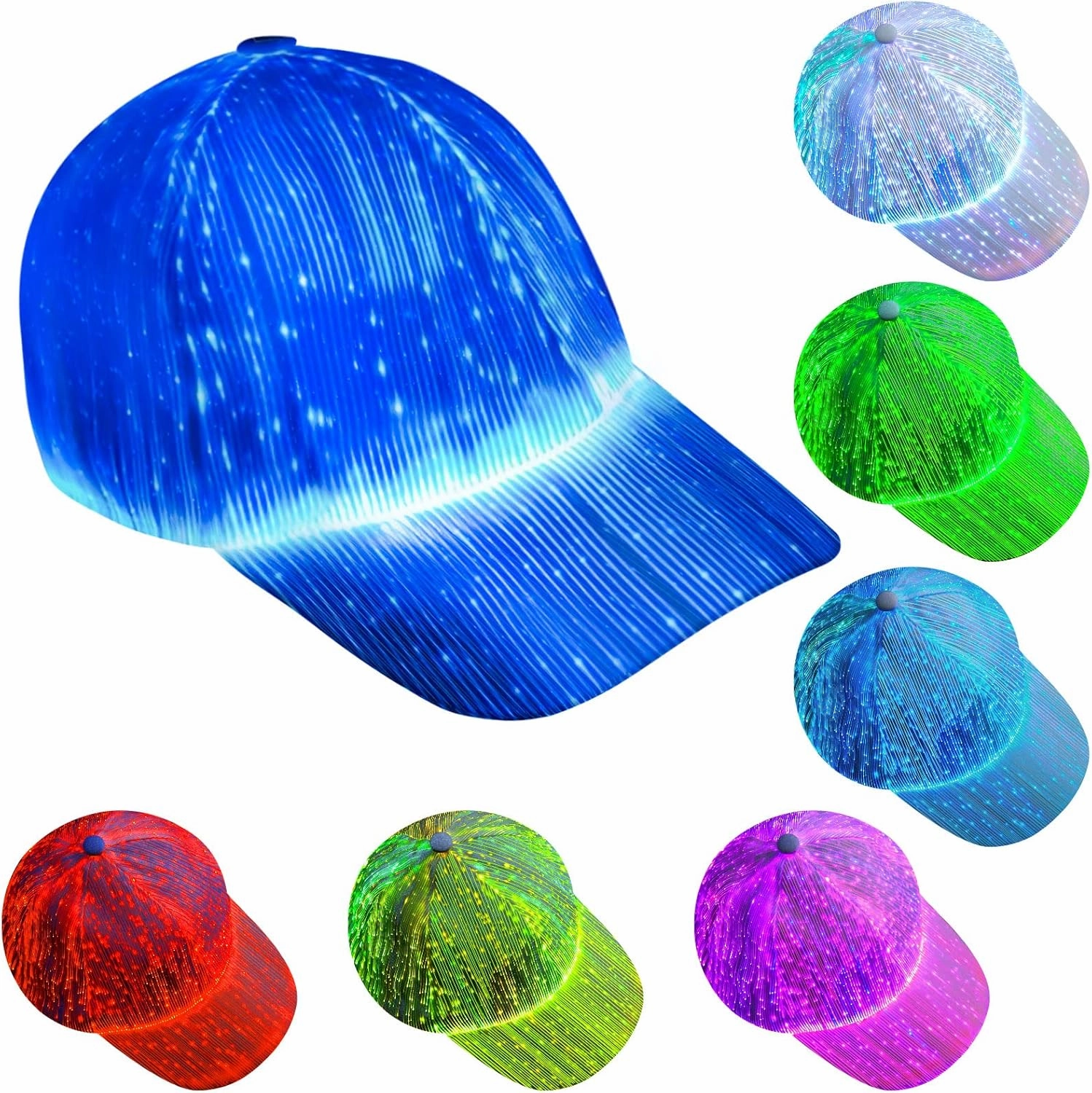 Geyoga LED Rave Hat Light up Baseball Hats 7 Colors Glowing in The Dark Party Fiber Optic Cap USB Charging for Men Women