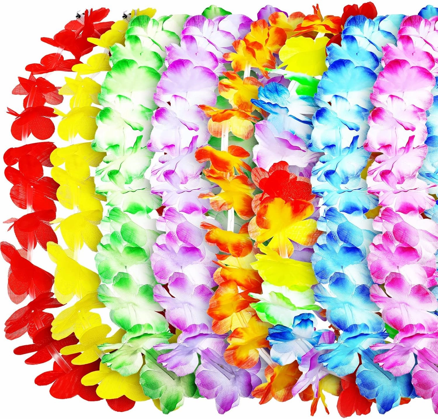 Giegxin LED Hawaiian Light up Flower Lei Tropical Glow Necklaces Artificial Rainbow Lei for Adult Hawaii Luau Themed Party Carnival Beach Wedding Masquerade(Multicolor,24 Pcs)
