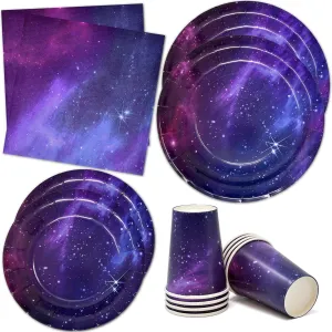 Gift Boutique 122 Pcs Galaxy Stars Universe Outer Space Party Supplies Set Paper Plates Cup Napkin for Solar System Planet Disposable Birthday Dinnerware Serves 24