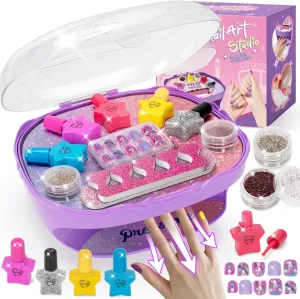 Girls Nail Polish Set Purple, Toys for Girls Age 5 6 7 8 9 10, Nail Care Kit with Nail Polish, Nail Dryer, Fake Nails, nail Glitter, Nail Filer and Toe Separator, Ideal Birthday Gifts for Girls 5-8