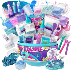 GirlZone Egg Surprise Mermaid Sparkle Slime Kit, 39 Pieces to Make Glow in The Dark Slimes with Glitter Slime Add Ins, for Girls 8-12, Ideal Easter Gifts for Kids