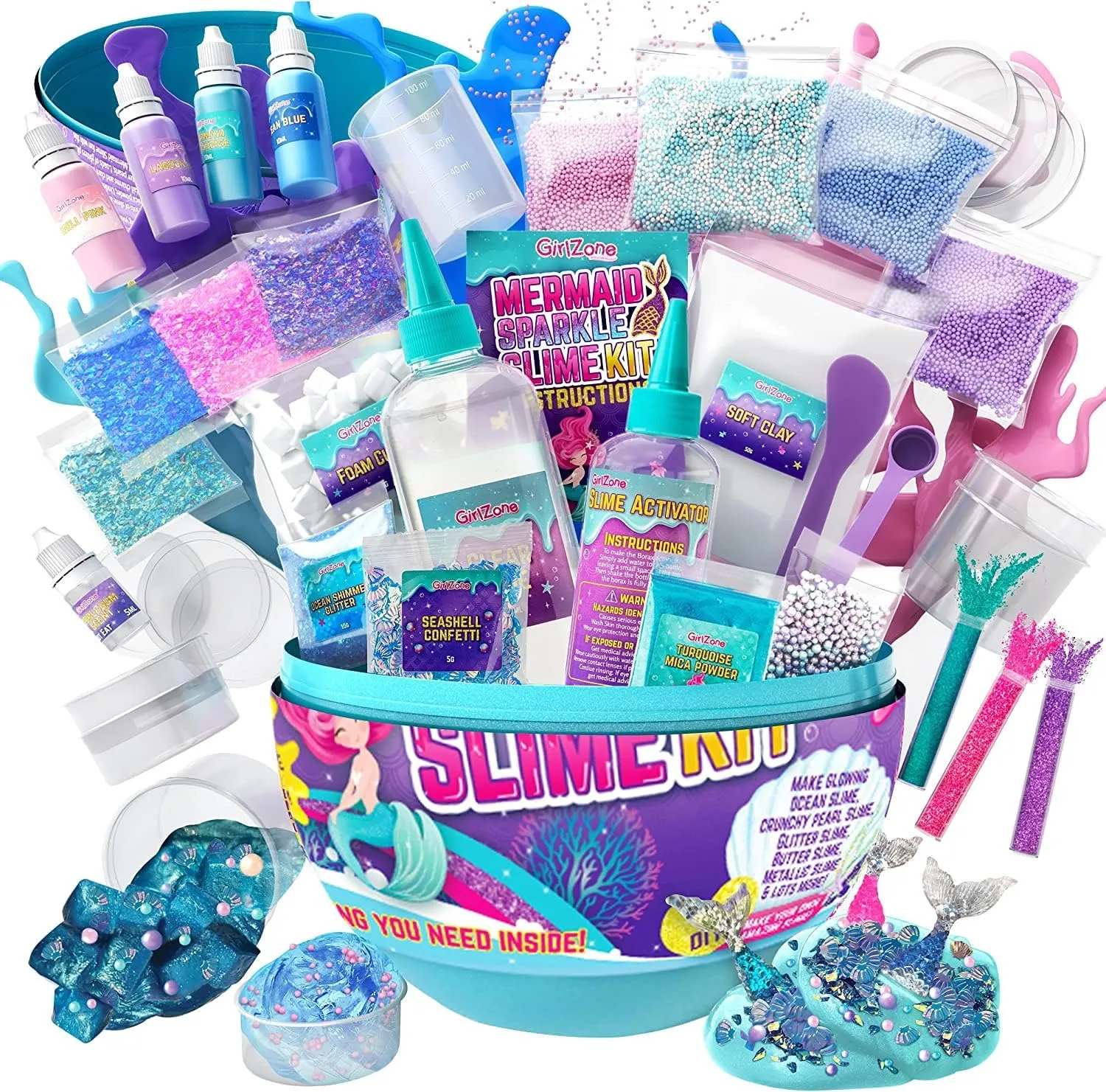 GirlZone Egg Surprise Mermaid Sparkle Slime Kit, 39 Pieces to Make Glow in The Dark Slimes with Glitter Slime Add Ins, for Girls 8-12, Ideal Easter Gifts for Kids