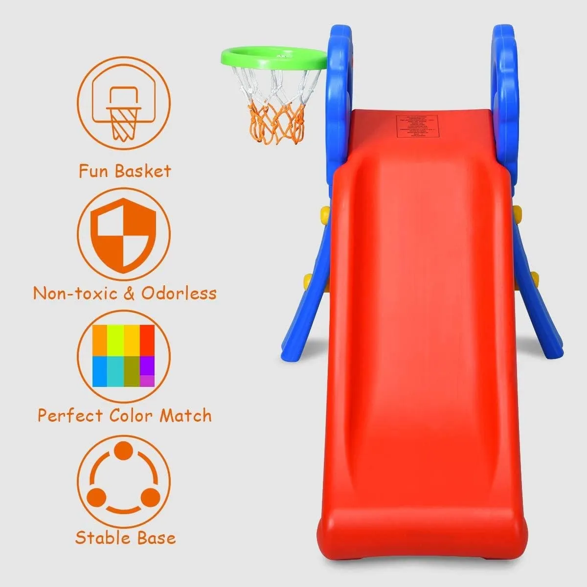 GLACER Toddler Slide with Basketball Hoop, Playground Climber for Indoor & Outdoors, Plastic Baby Slide