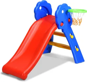 GLACER Toddler Slide with Basketball Hoop, Playground Climber for Indoor & Outdoors, Plastic Baby Slide