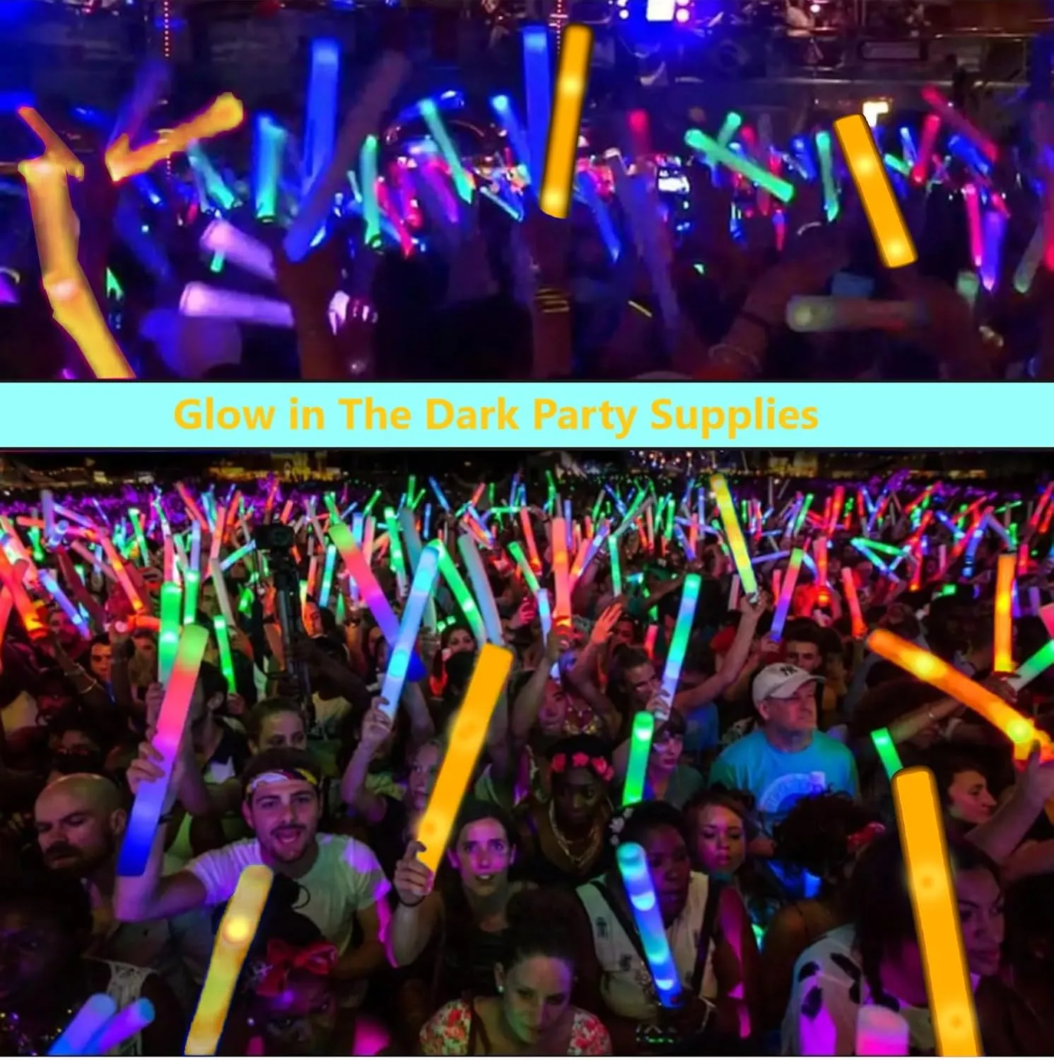 Glow Foam Sticks Bulk, 24 Pcs Orange Giant LED Light Up Sticks Flashing Glowing Baton Wands Party Supplies for Wedding, Raves,Concert,Birthday,Christmas, Halloween,Sporting Events