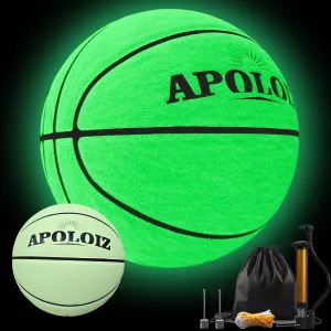 Glow in The Dark Basketball,Glowing Light Up Green Basketball Ball,Size 7,Indoor & Outdoor for Night Play Luminous，Gift for Teenagers, Men, Women (with Pump)
