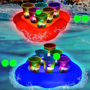 Glow Pool Party Game,Inflatable Floating Pool Toss Game Set,Pool Float Rack,Indoor/Outdoor Yard Games for Fruit juices and Soft Drinks,Includes 2 Rafts and 6 Glow Balls,Flashing&Red&Blue