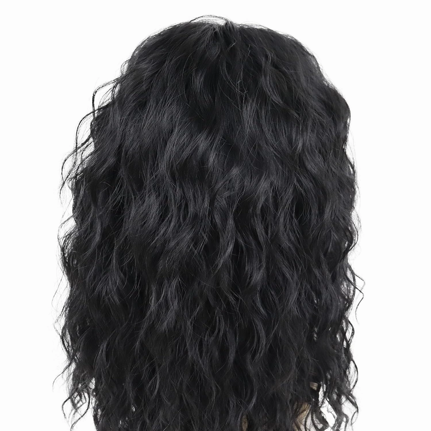 GNIMEGIL 70s 80s Rocker Wigs for Men Long Curly Black Wig Natural Color Halloween Costume Anime Wig with Bangs