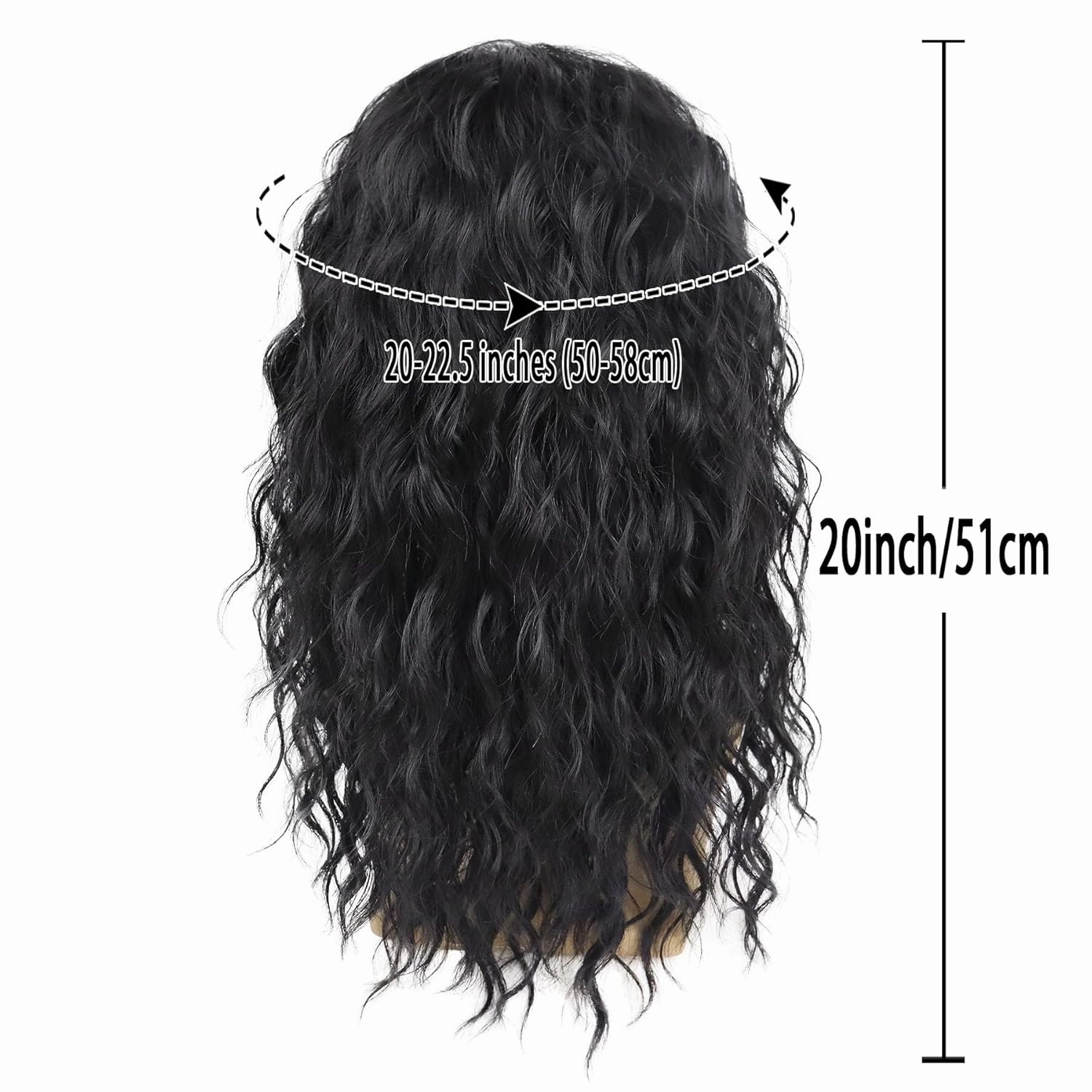 GNIMEGIL 70s 80s Rocker Wigs for Men Long Curly Black Wig Natural Color Halloween Costume Anime Wig with Bangs
