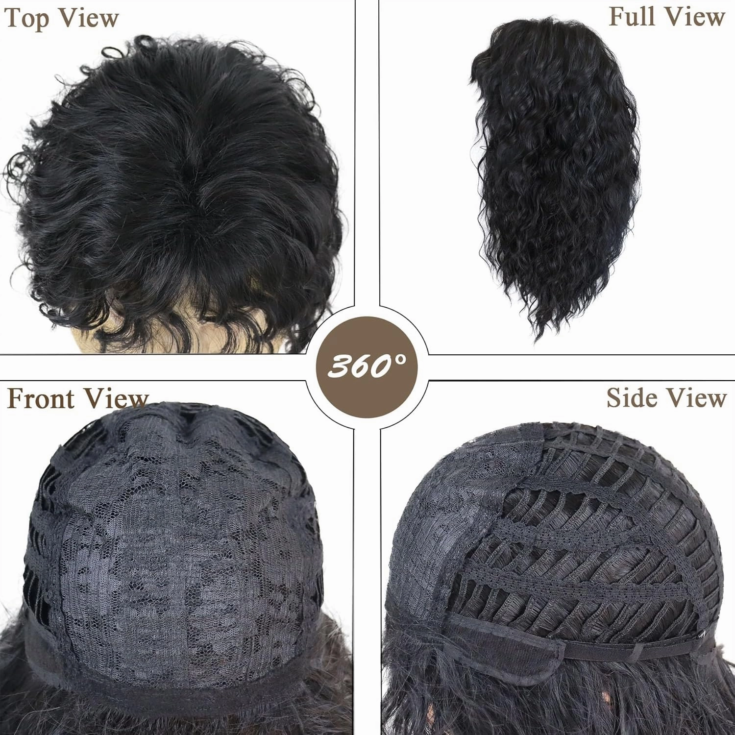 GNIMEGIL 70s 80s Rocker Wigs for Men Long Curly Black Wig Natural Color Halloween Costume Anime Wig with Bangs
