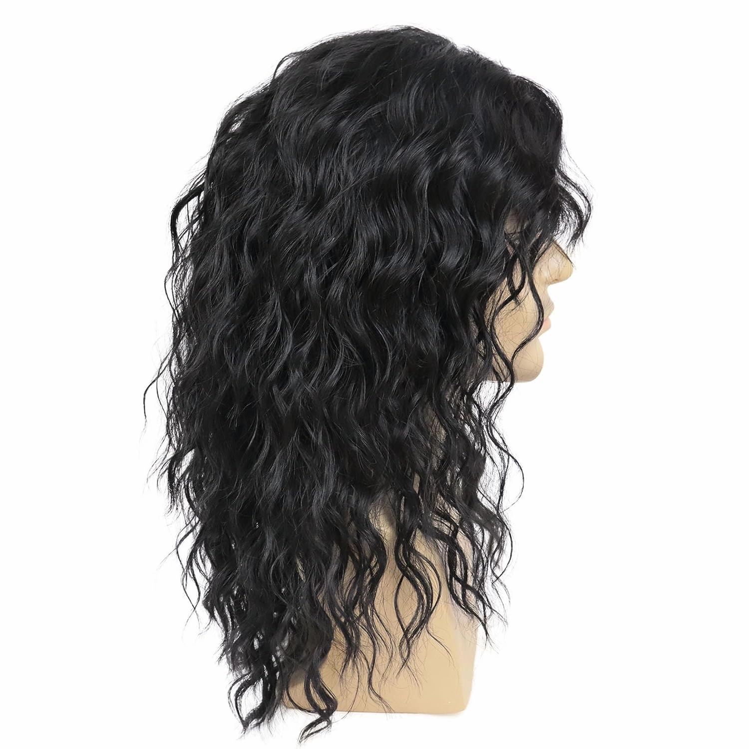 GNIMEGIL 70s 80s Rocker Wigs for Men Long Curly Black Wig Natural Color Halloween Costume Anime Wig with Bangs