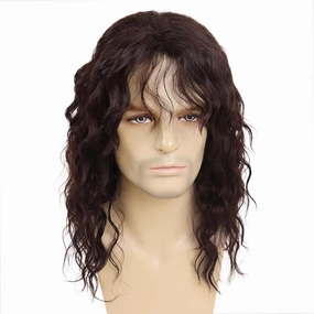 GNIMEGIL Long Brown Wigs for Men Synthetic Layered Wavy Cosplay Party Wig 70s 80s Punk Rocker Party California Wig with Bangs