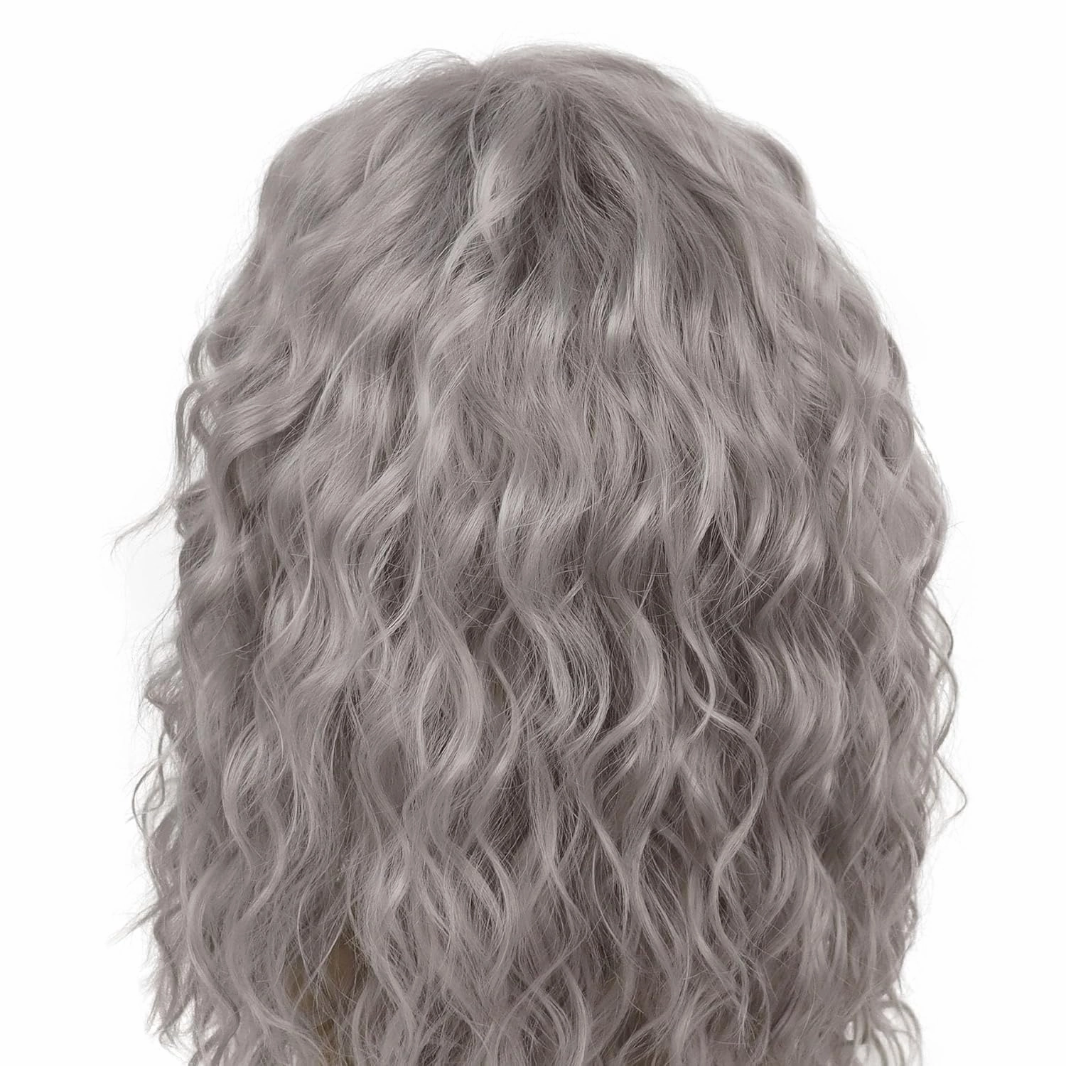 GNIMEGIL Long Curly Wavy Grey Wigs for Men Synthetic Natural Party Halloween Cosplay Hair Wig with Bangs
