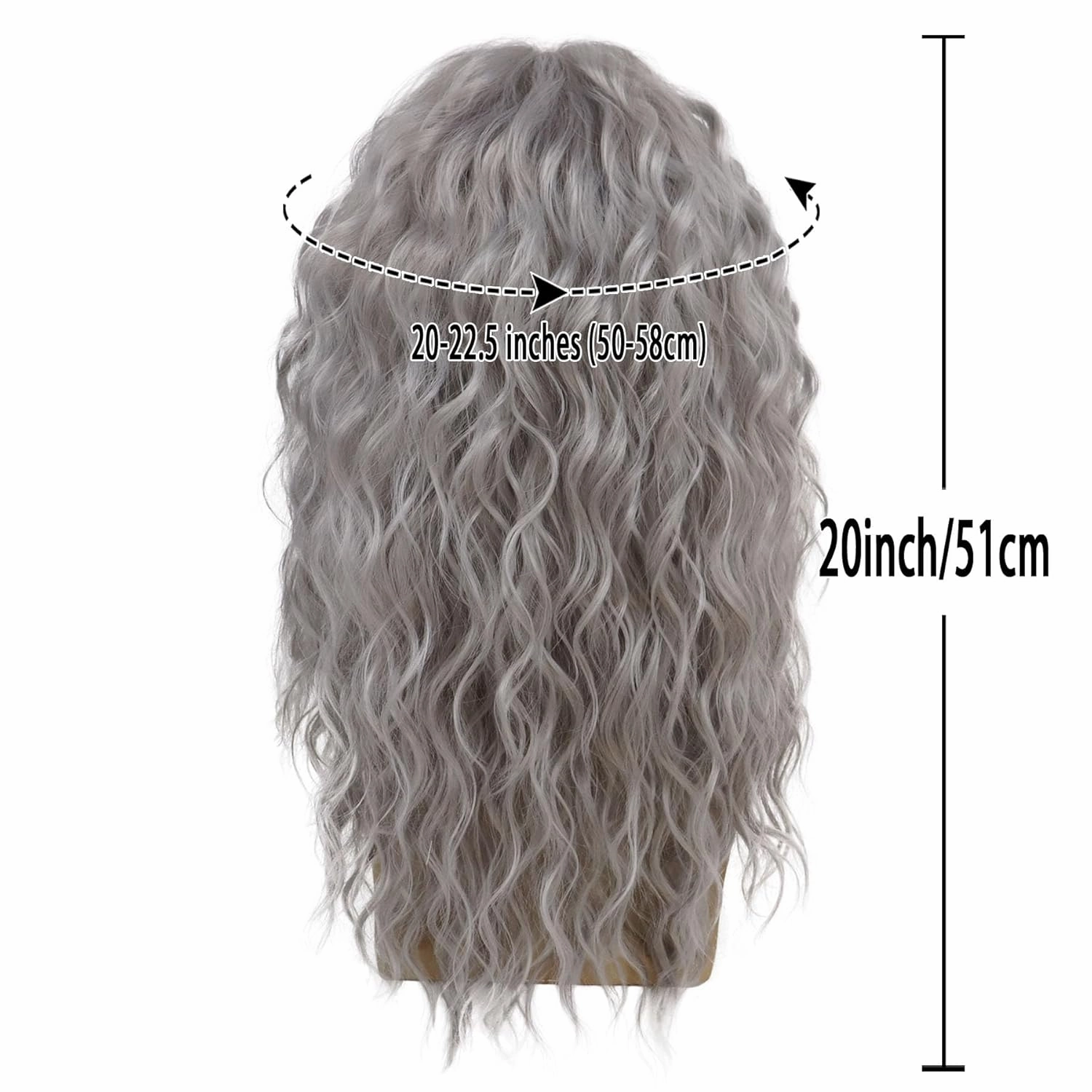 GNIMEGIL Long Curly Wavy Grey Wigs for Men Synthetic Natural Party Halloween Cosplay Hair Wig with Bangs