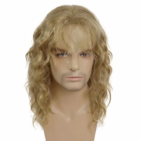 GNIMEGIL Male Wig Natural Long Curly Blonde Wig With Bangs Water Wave 70 80s Cosplay Adjustable Man Hair Men Wig Synthetic Fiber
