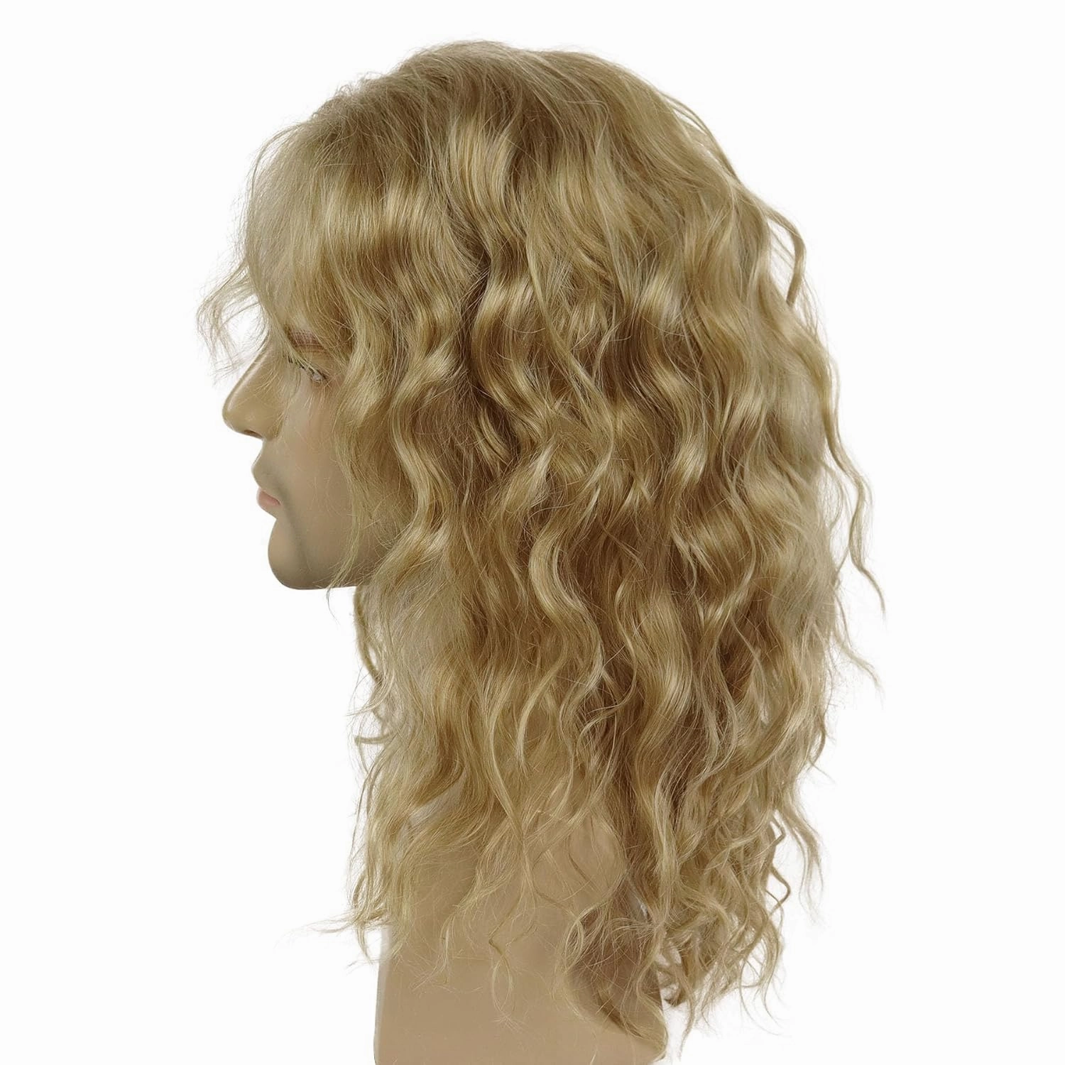 GNIMEGIL Male Wig Natural Long Curly Blonde Wig With Bangs Water Wave 70 80s Cosplay Adjustable Man Hair Men Wig Synthetic Fiber