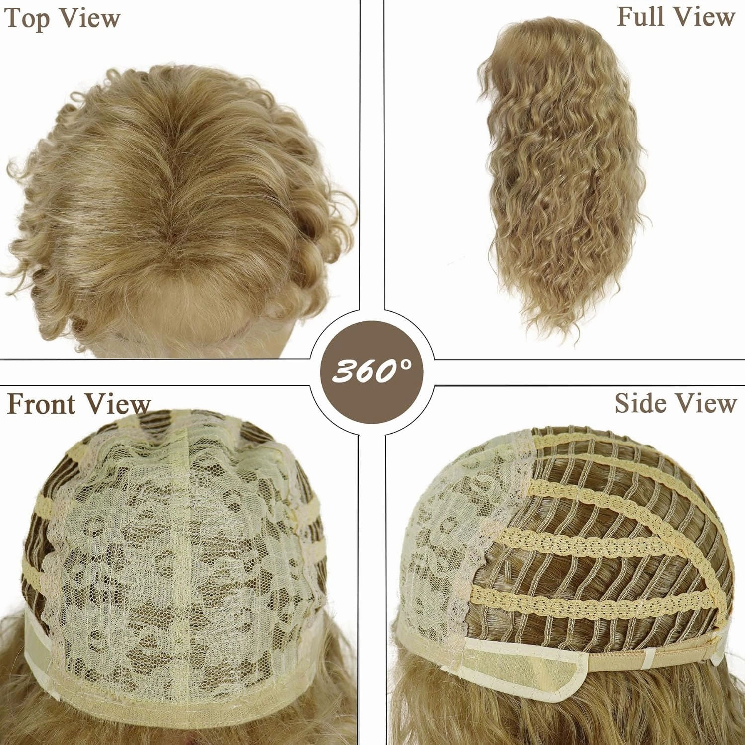 GNIMEGIL Male Wig Natural Long Curly Blonde Wig With Bangs Water Wave 70 80s Cosplay Adjustable Man Hair Men Wig Synthetic Fiber