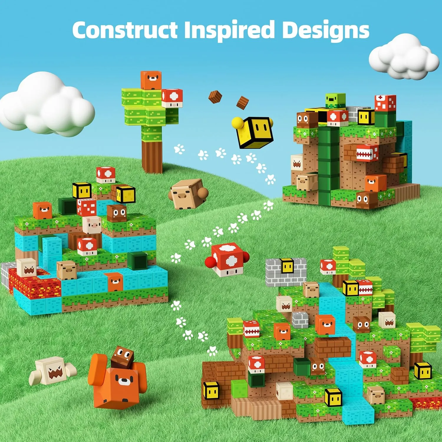 GobiDex 100PCS Magnetic Building Blocks Game-Based Build Magwonder Cave World with Magnet Construction Toys STEM Sensory Gift for Boys Girls Birthday (1 inch)