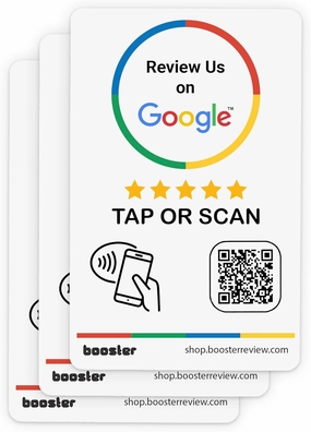 Google Review Tap Stickers by Booster Review: Smart Tap NFC & QR for Instant Reviews - iPhone & Android - Boost Business Reviews Quickly (3-Pack)