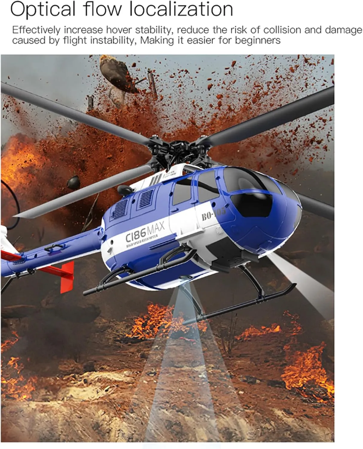 GoolRC C186max Remote Control Helicopter New Upgrades 6-axis Gyroscope 2.4G 4CH Single Propeller Aileron Free RC Helicopter with Optical Flow Positioning Low Voltage Alarm One Click Function