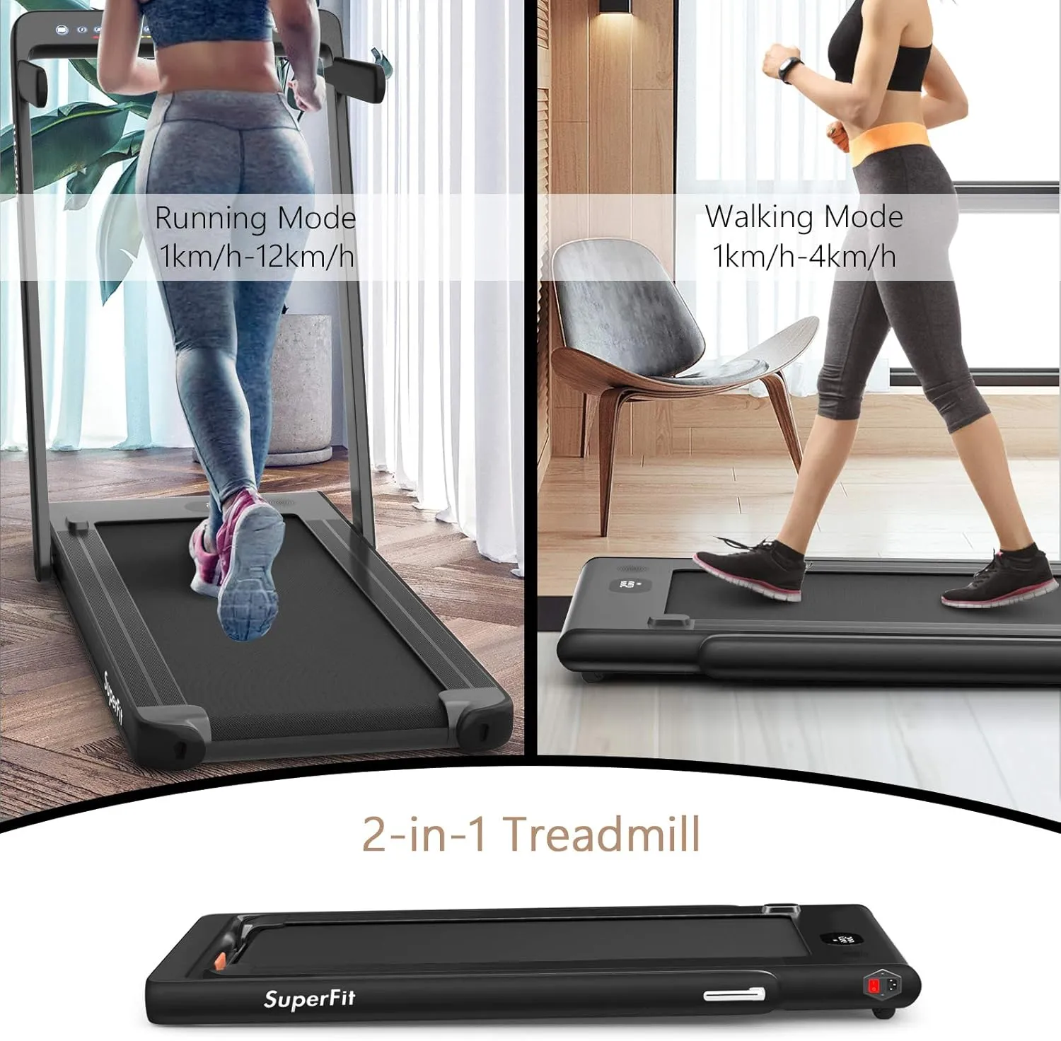 Goplus 2 in 1 Folding Treadmill with Dual Display, 2.25HP Superfit Under Desk Electric Pad Treadmill, Installation-Free, Blue Tooth Speaker, APP Control, Remote Control, Walking Jogging for Home