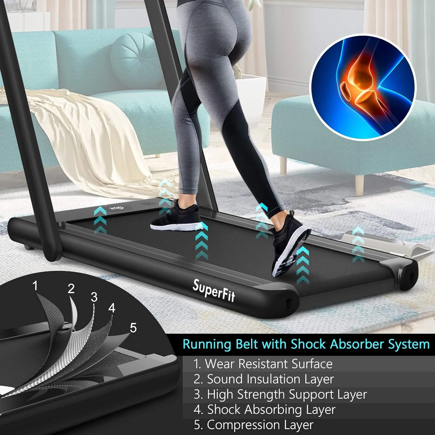 Goplus 2 in 1 Folding Treadmill with Dual Display, 2.25HP Superfit Under Desk Electric Pad Treadmill, Installation-Free, Blue Tooth Speaker, APP Control, Remote Control, Walking Jogging for Home