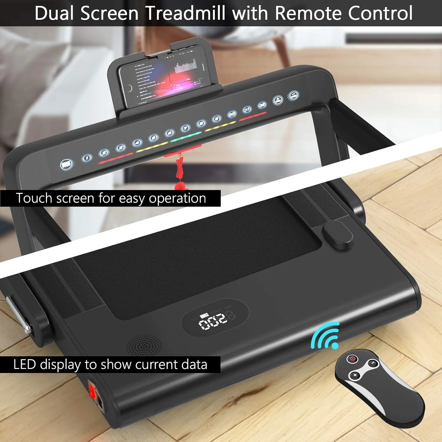 Goplus 2 in 1 Folding Treadmill with Dual Display, 2.25HP Superfit Under Desk Electric Pad Treadmill, Installation-Free, Blue Tooth Speaker, APP Control, Remote Control, Walking Jogging for Home