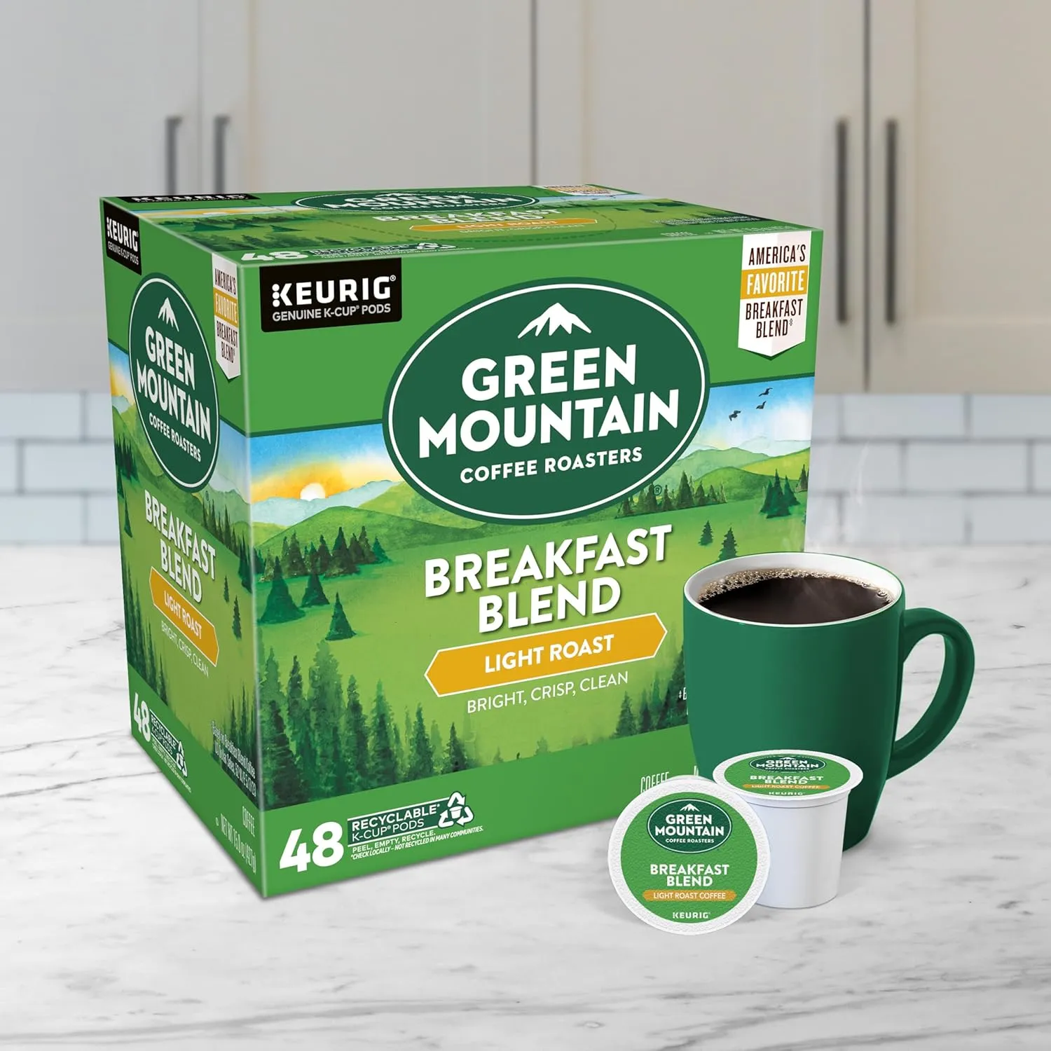 Green Mountain Coffee Roasters Breakfast Blend Single-Serve Keurig K-Cup Pods, Light Roast Coffee, 48 Count