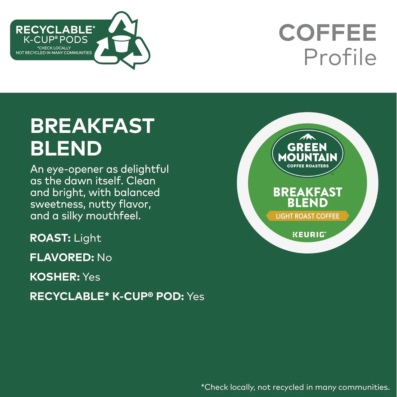 Green Mountain Coffee Roasters Breakfast Blend Single-Serve Keurig K-Cup Pods, Light Roast Coffee, 48 Count