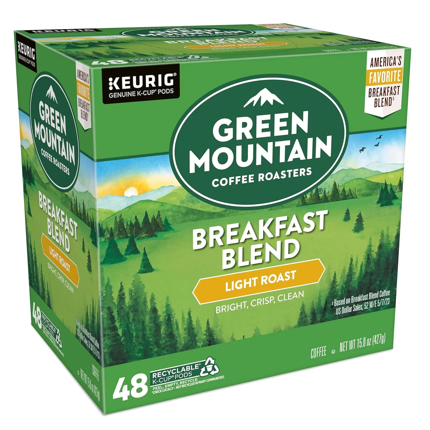 Green Mountain Coffee Roasters Breakfast Blend Single-Serve Keurig K-Cup Pods, Light Roast Coffee, 48 Count