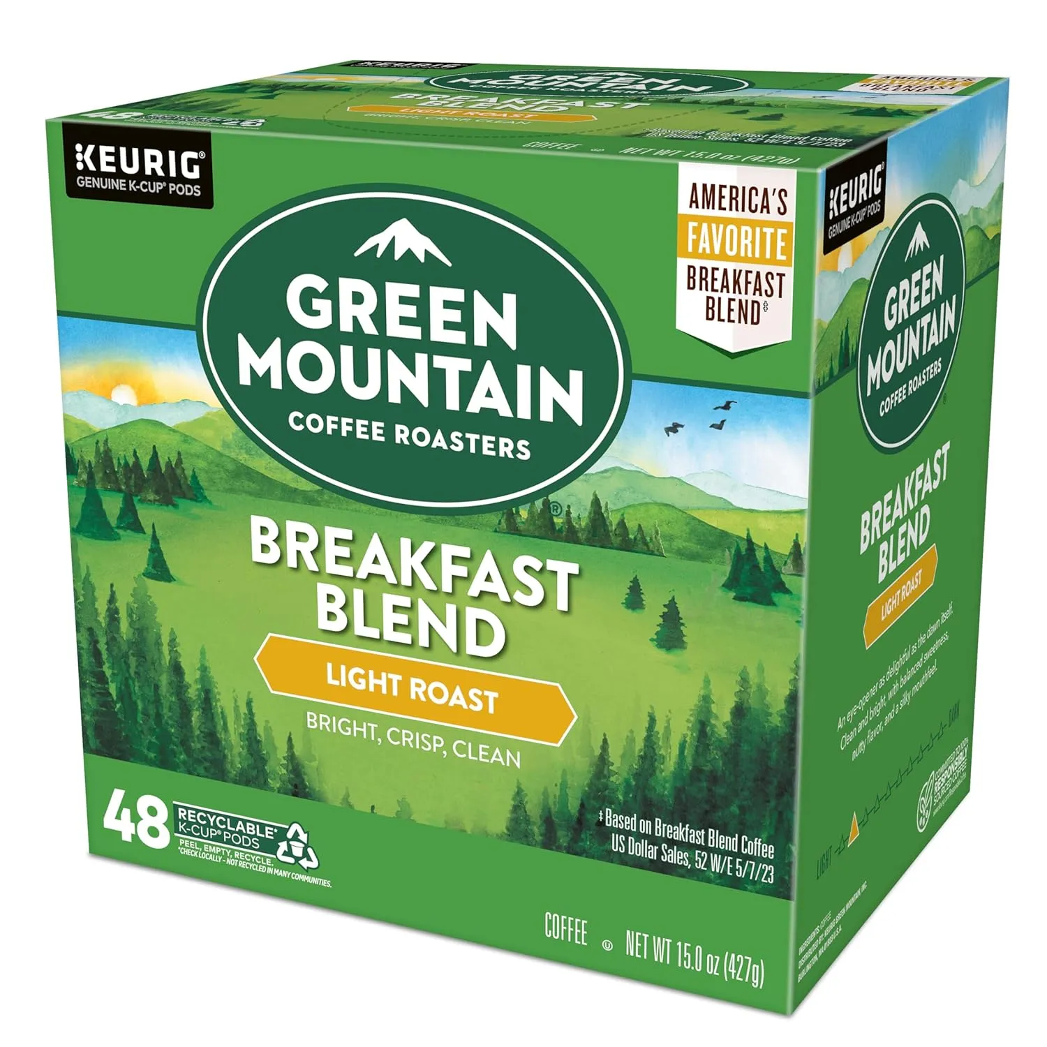 Green Mountain Coffee Roasters Breakfast Blend Single-Serve Keurig K-Cup Pods, Light Roast Coffee, 48 Count