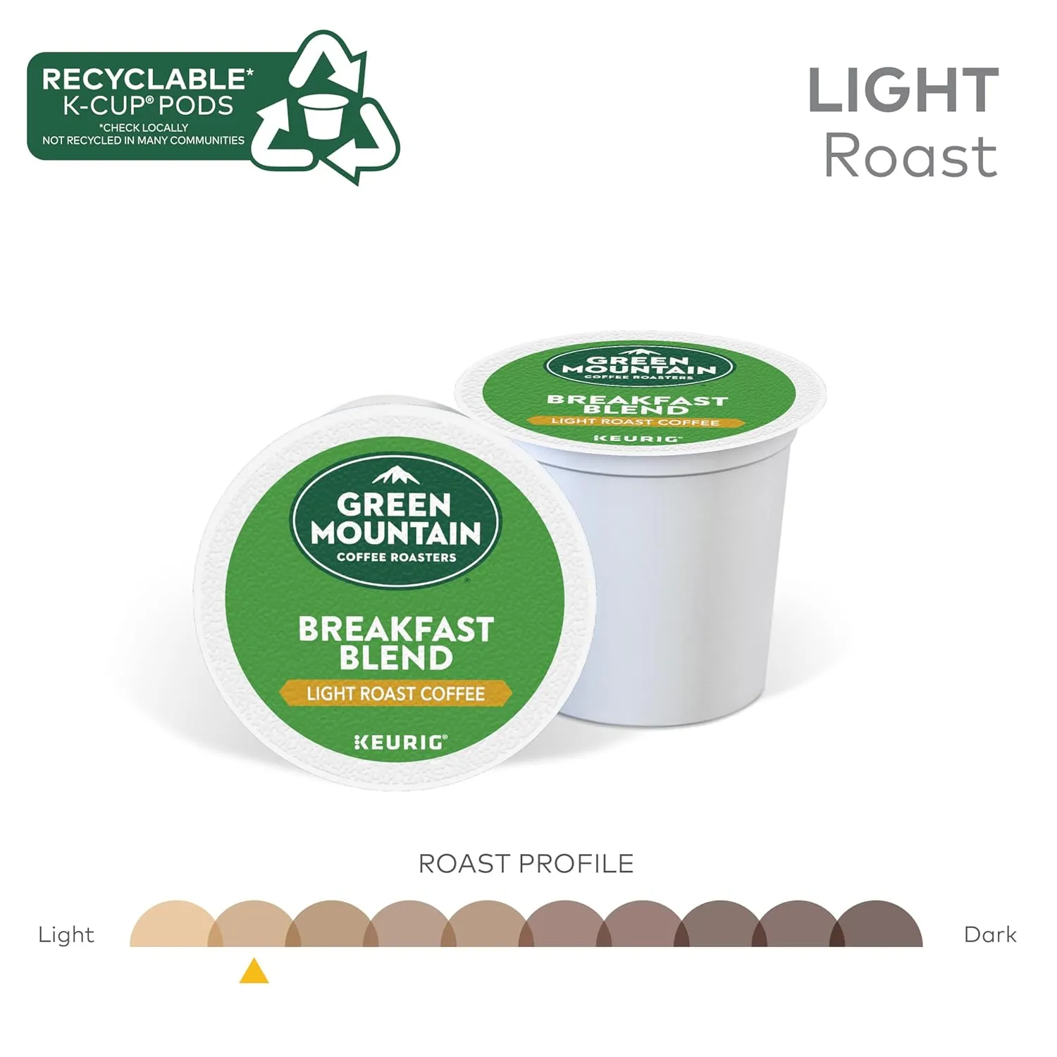 Green Mountain Coffee Roasters Breakfast Blend Single-Serve Keurig K-Cup Pods, Light Roast Coffee, 48 Count