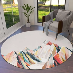 Grey Mountain Area Rug Carpet for Kids Teen Girls Boys Bedroom, Living Room, Washable Outdoor Indoor Accent Throw Runner Floor Mat Area Rug 3.3FT(Round) Abstract Oraital Watercolor Orange Yellow