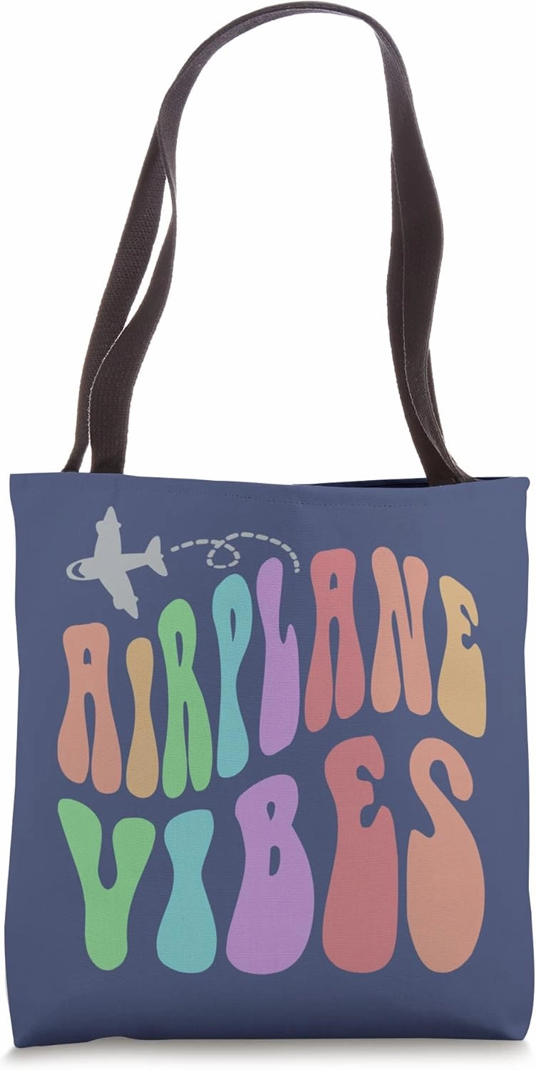 Groovy AIRPLANE VIBES Travel Mode Pilot Crew Retro Vacation Tote Bag