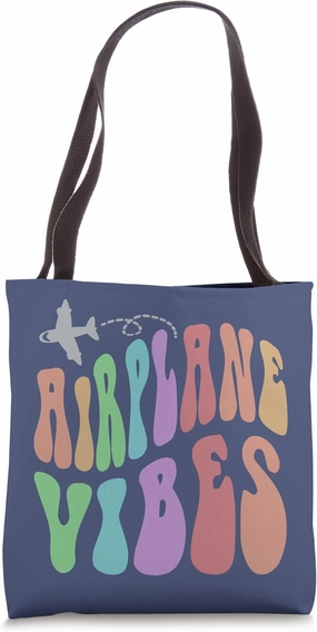 Groovy AIRPLANE VIBES Travel Mode Pilot Crew Retro Vacation Tote Bag