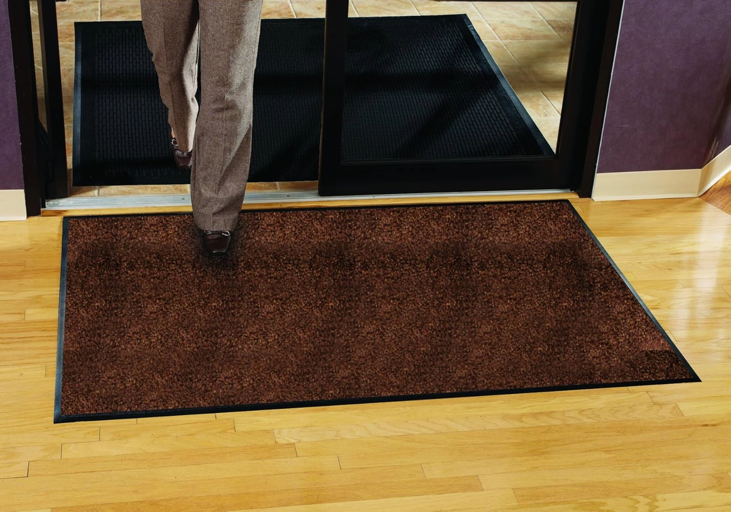 Guardian Platinum Series Indoor Wiper Floor Mat, Rubber with Nylon Carpet, 2'x2', Brown