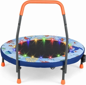 GYMAX Trampoline for Kids, 36” Foldable Mini Trampoline with Lights, Foam Handle & Padded Safety Cover, Toddler Small Recreational Rebounder for Indoor/Outdoor