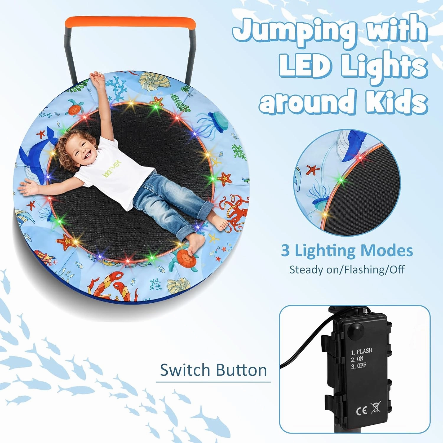 GYMAX Trampoline for Kids, 36” Foldable Mini Trampoline with Lights, Foam Handle & Padded Safety Cover, Toddler Small Recreational Rebounder for Indoor/Outdoor