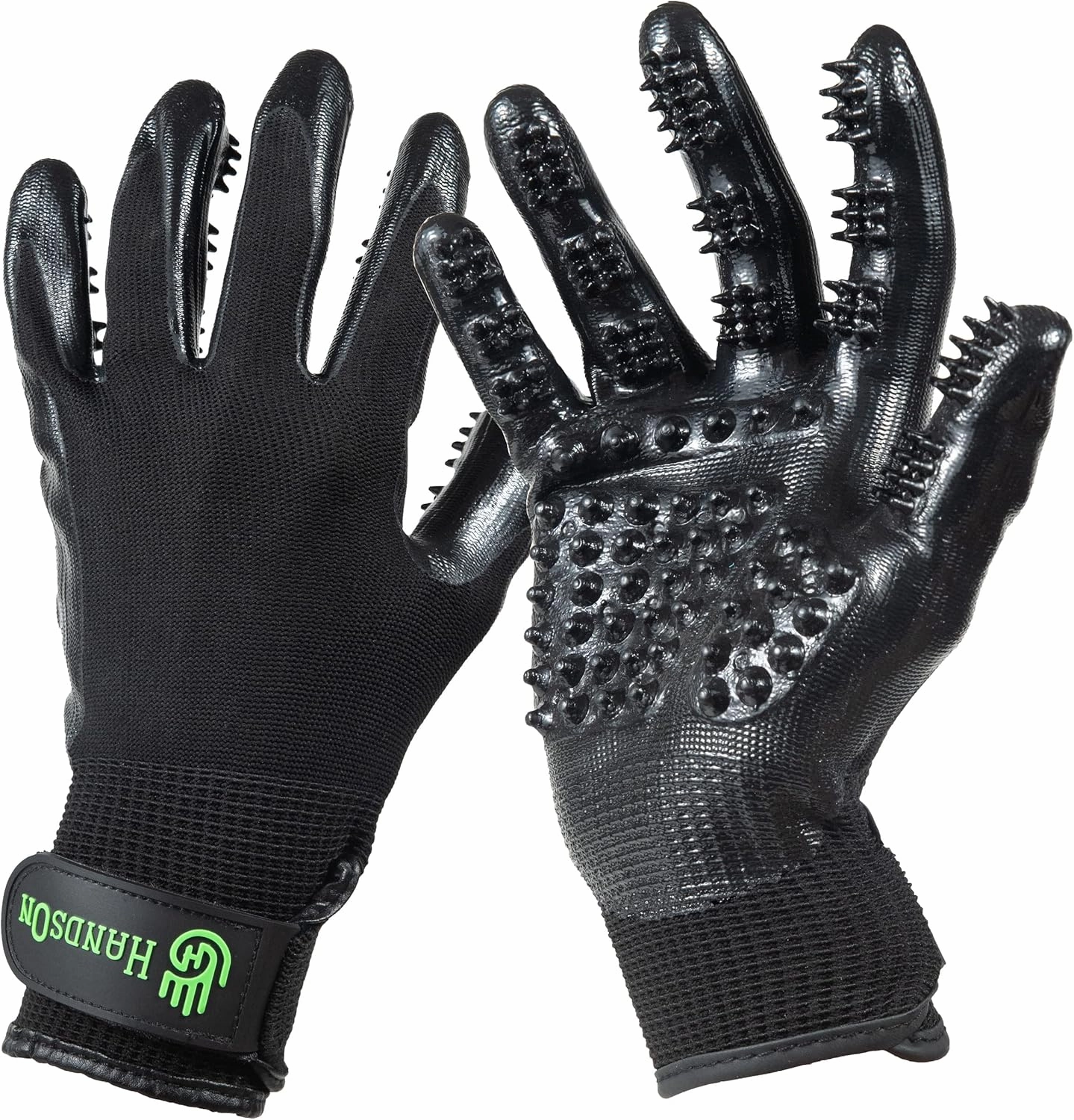 H HandsOn Pet Grooming Gloves - Patented #1 Ranked, Award Winning Shedding, Bathing, & Hair Remover Gloves - Gentle Brush for Cats, Dogs, and Horses (Black, X-Large)