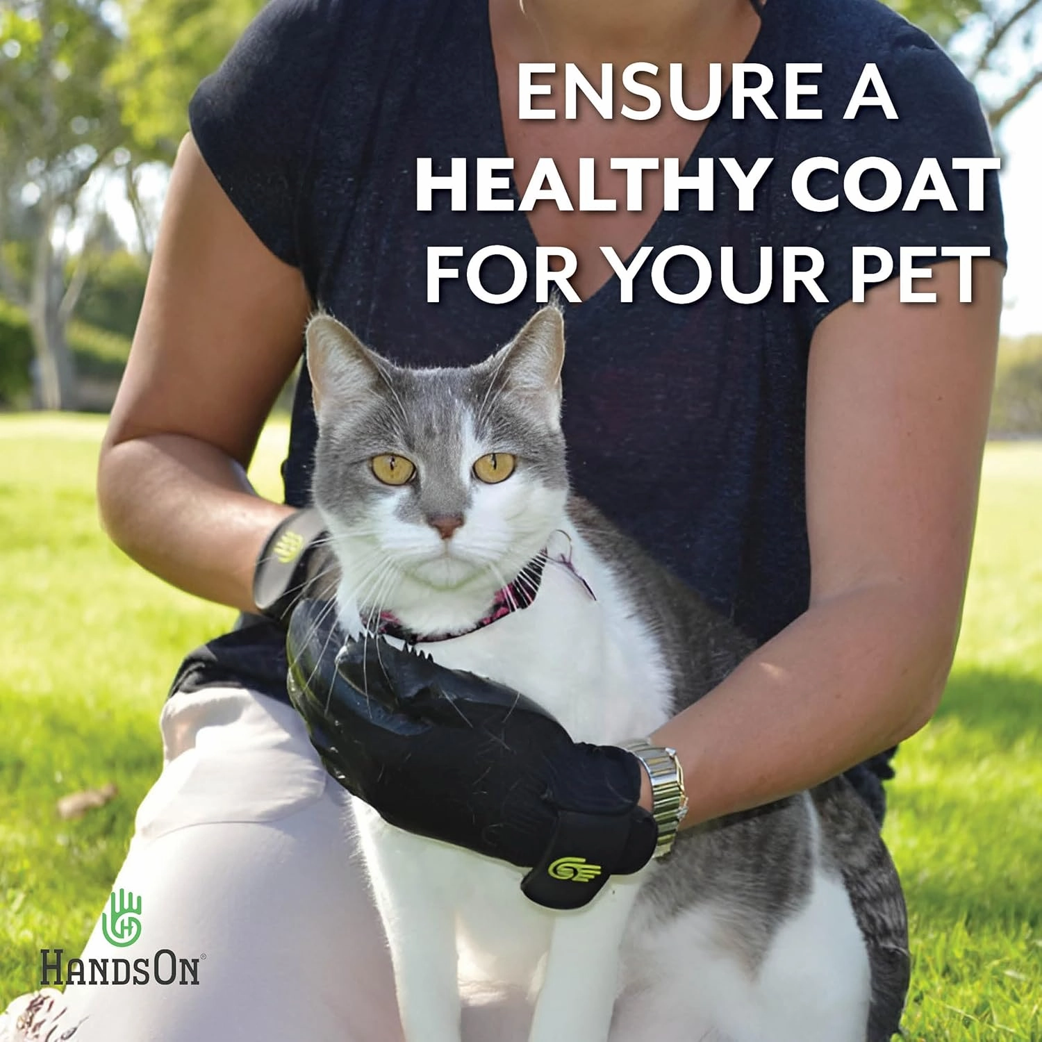 H HandsOn Pet Grooming Gloves - Patented #1 Ranked, Award Winning Shedding, Bathing, & Hair Remover Gloves - Gentle Brush for Cats, Dogs, and Horses (Black, X-Large)
