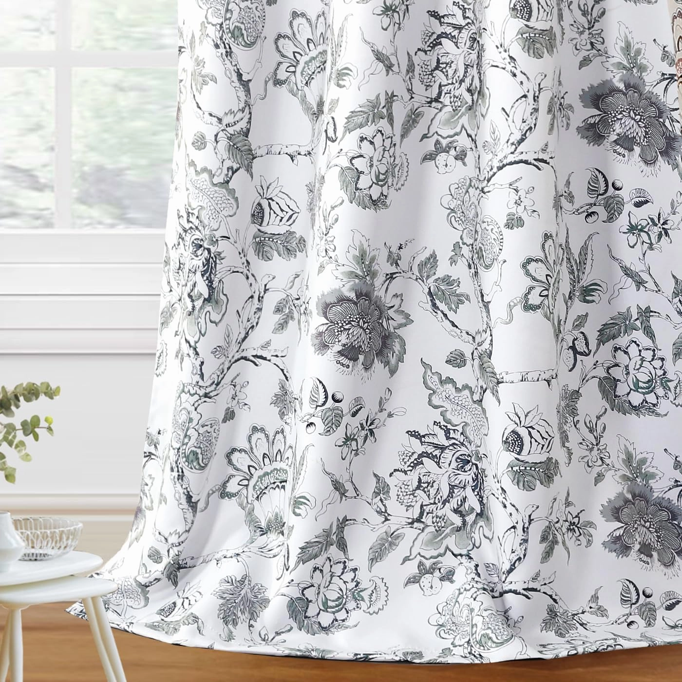 H.VERSAILTEX Blackout Curtains 84 Inch Length 2 Panels Set Floral Print Curtain Drapes for Living Room Thermal Insulated Grommet Window Curtains for Bedroom - Traditional Floral in Antique Green