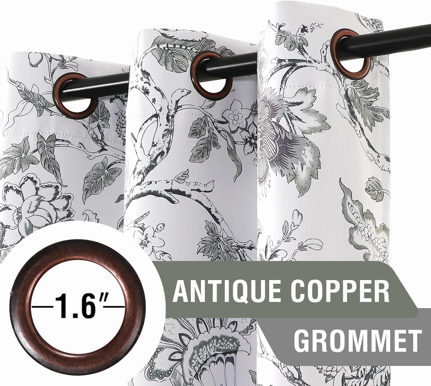 H.VERSAILTEX Blackout Curtains 84 Inch Length 2 Panels Set Floral Print Curtain Drapes for Living Room Thermal Insulated Grommet Window Curtains for Bedroom - Traditional Floral in Antique Green
