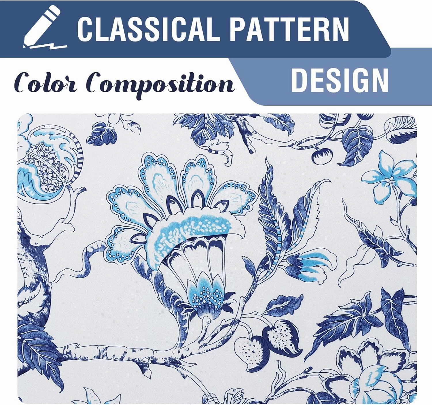 H.VERSAILTEX Blackout Curtains 84 Inch Length 2 Panels Set Floral Print Curtain Drapes for Living Room Thermal Insulated Grommet Window Curtains for Bedroom - Traditional Floral in Blue and White