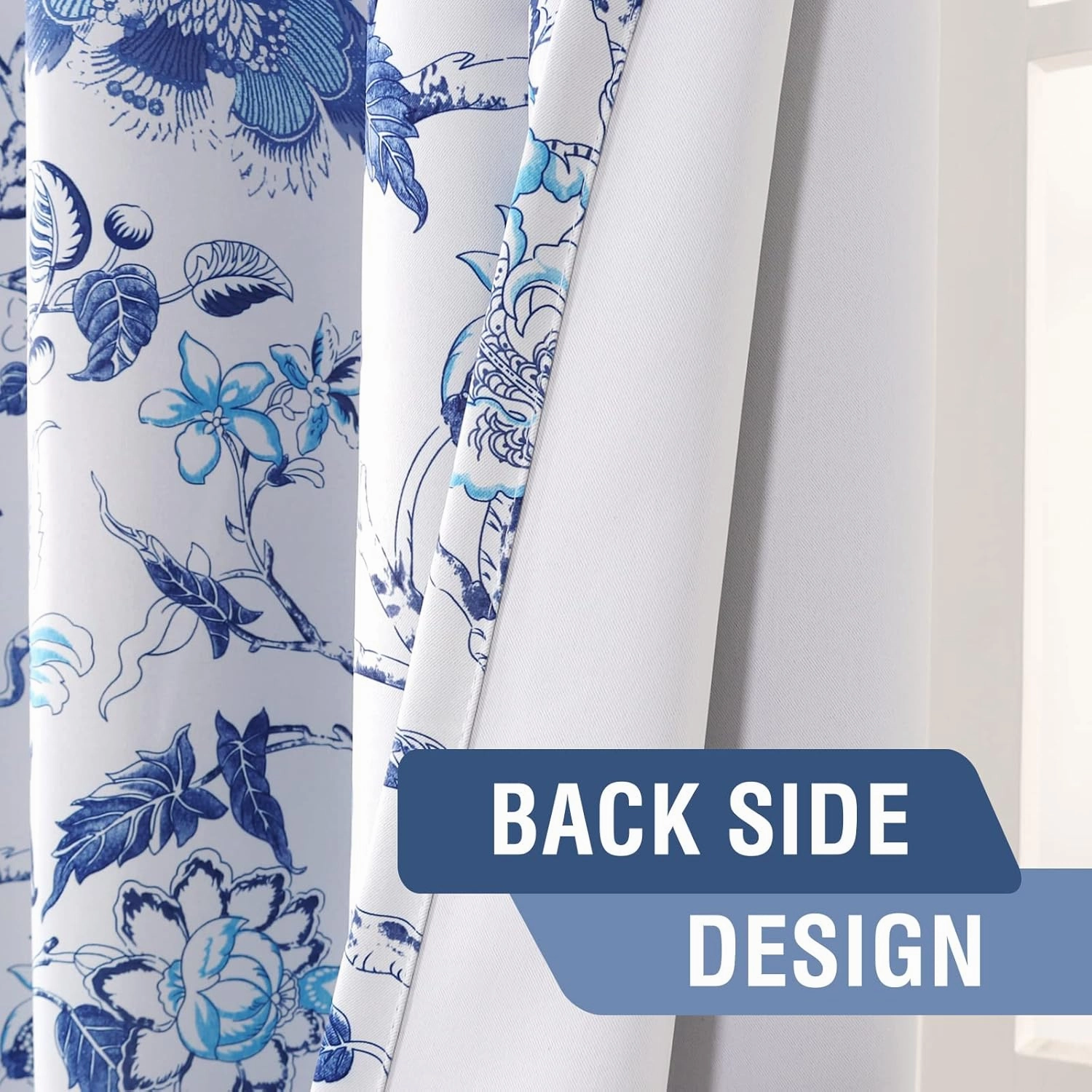 H.VERSAILTEX Blackout Curtains 84 Inch Length 2 Panels Set Floral Print Curtain Drapes for Living Room Thermal Insulated Grommet Window Curtains for Bedroom - Traditional Floral in Blue and White