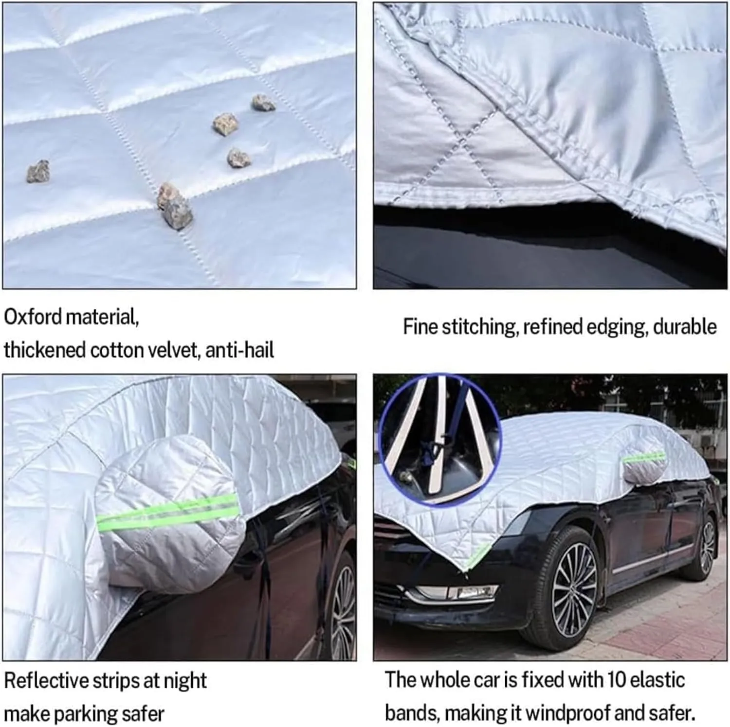 Hail Protector Car Cover, 5-Layer Padded Anti-Hail Car Cover, Heavy Duty Waterproof with Reflective Safety Strips, All-Weather Protection Against Hail Snow Rain (White,SUV)
