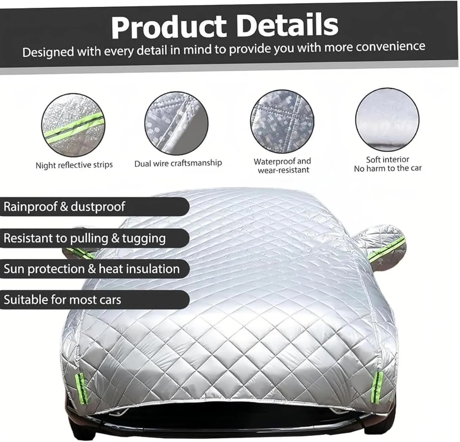 Hail Protector Car Cover, 5-Layer Padded Anti-Hail Car Cover, Heavy Duty Waterproof with Reflective Safety Strips, All-Weather Protection Against Hail Snow Rain (White,SUV)