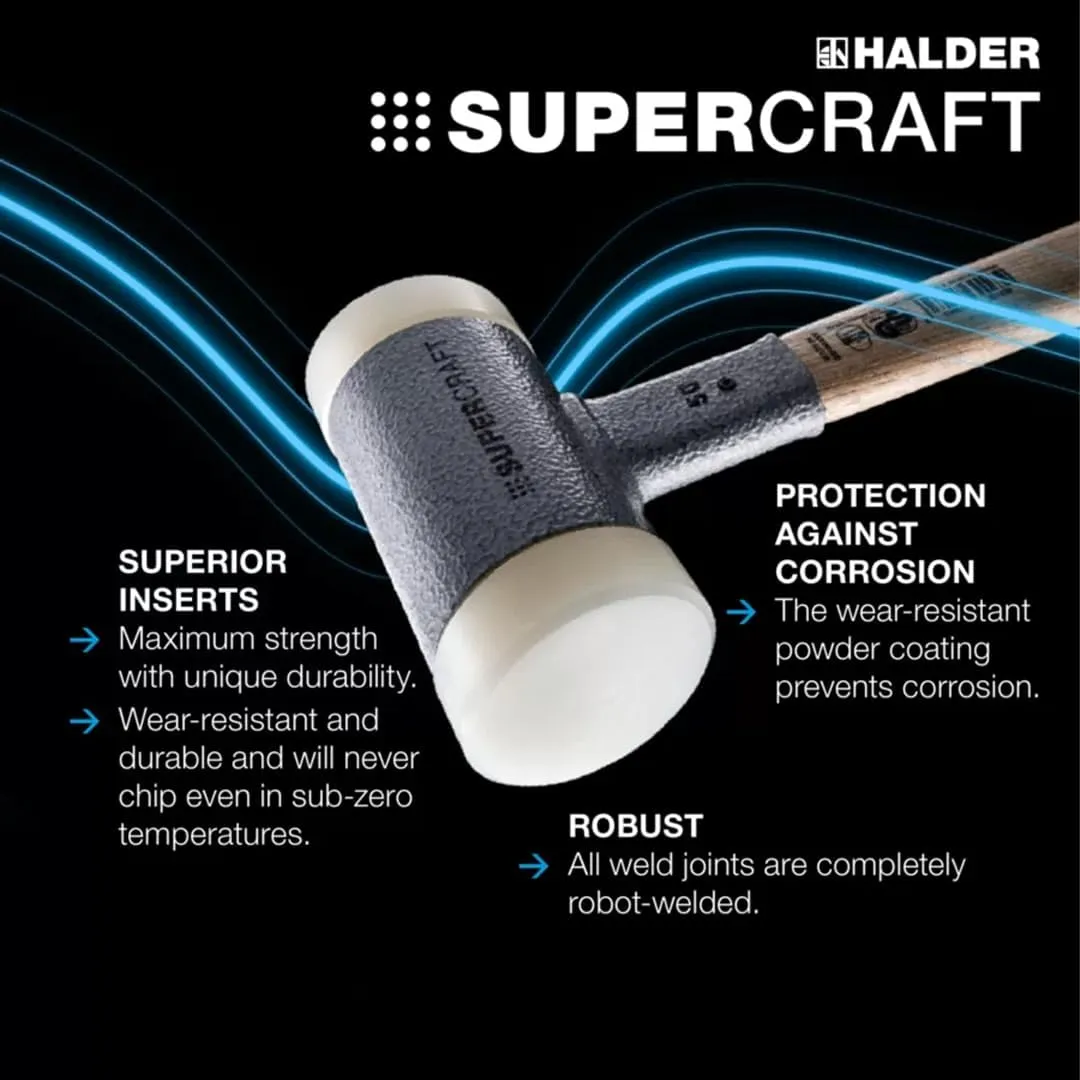Halder Supercraft Dead Blow Mallet, Non-Rebounding Mallet, Hard Nylon Inserts, Break-Proof Steel Tube Handle, Anti-Slip Grip, 50mm, 2.5 lbs.