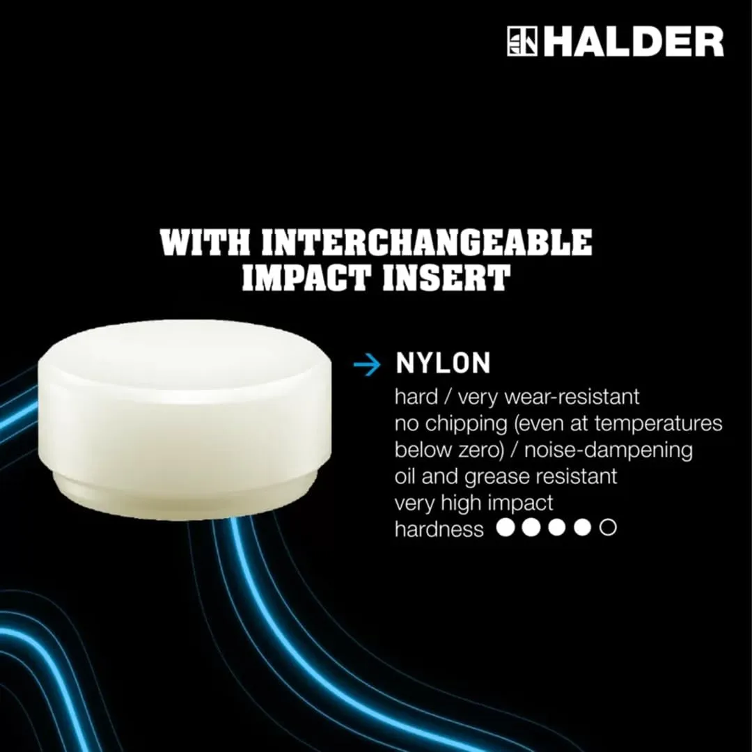 Halder Supercraft Dead Blow Mallet, Non-Rebounding Mallet, Hard Nylon Inserts, Break-Proof Steel Tube Handle, Anti-Slip Grip, 50mm, 2.5 lbs.