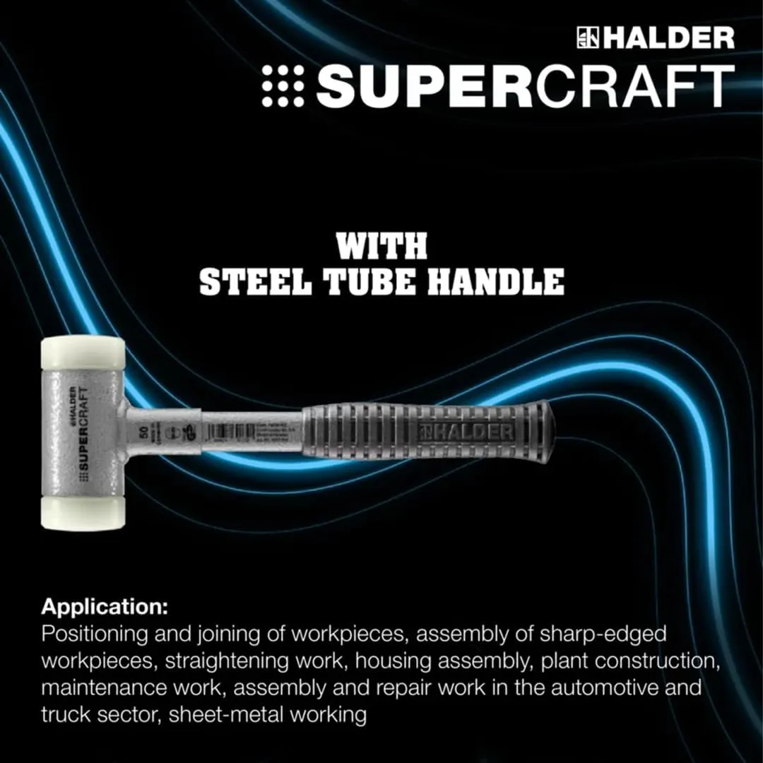 Halder Supercraft Dead Blow Mallet, Non-Rebounding Mallet, Hard Nylon Inserts, Break-Proof Steel Tube Handle, Anti-Slip Grip, 50mm, 2.5 lbs.
